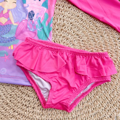 Linha Praia - Blusa com Proteção UV50+ Sereia e Calcinha - Rosa Chiclete